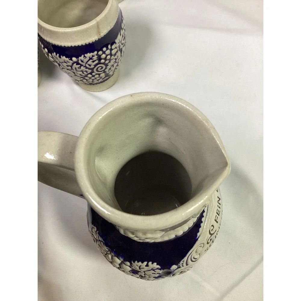 Vintage West Germany Cobalt Blue Salt Glazed Stoneware Wine Jug Lot 5 German